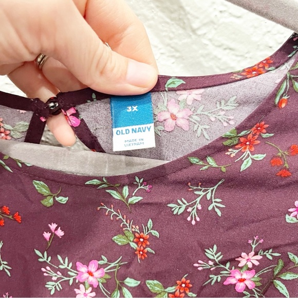 Old Navy Dress Women's 3X Maroon Floral Slit Puff Sleeve Maxi Cottage Prairie - Picture 7 of 9